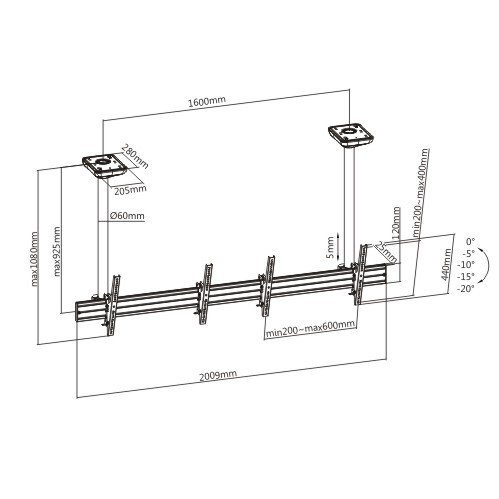 Protech Dual Screen 40″ – 55″ Video Wall /Menu Board Wall Mount With Optional Ceiling Mount (Up to 36 Inches Drop) - Image 2