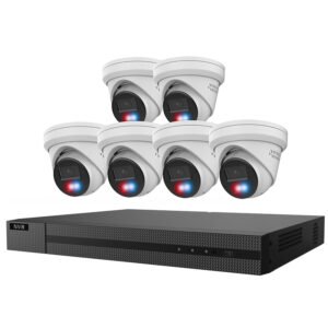HiLook by Hikvision IK-6288TH-MH/PL 8 Channel 4K NVR with 2TB HDD and 6pcs Active Deterrence 8MP Red and blue strobe light with Siren Turret Camera Kit