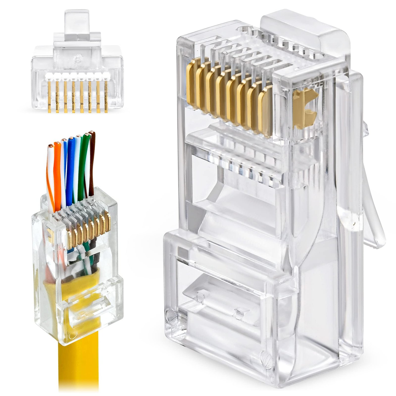 Cat5e Pass Through Modular RJ45 Cat 5E Ethernet Cable Connector Plug Crystal Head 100 PCS